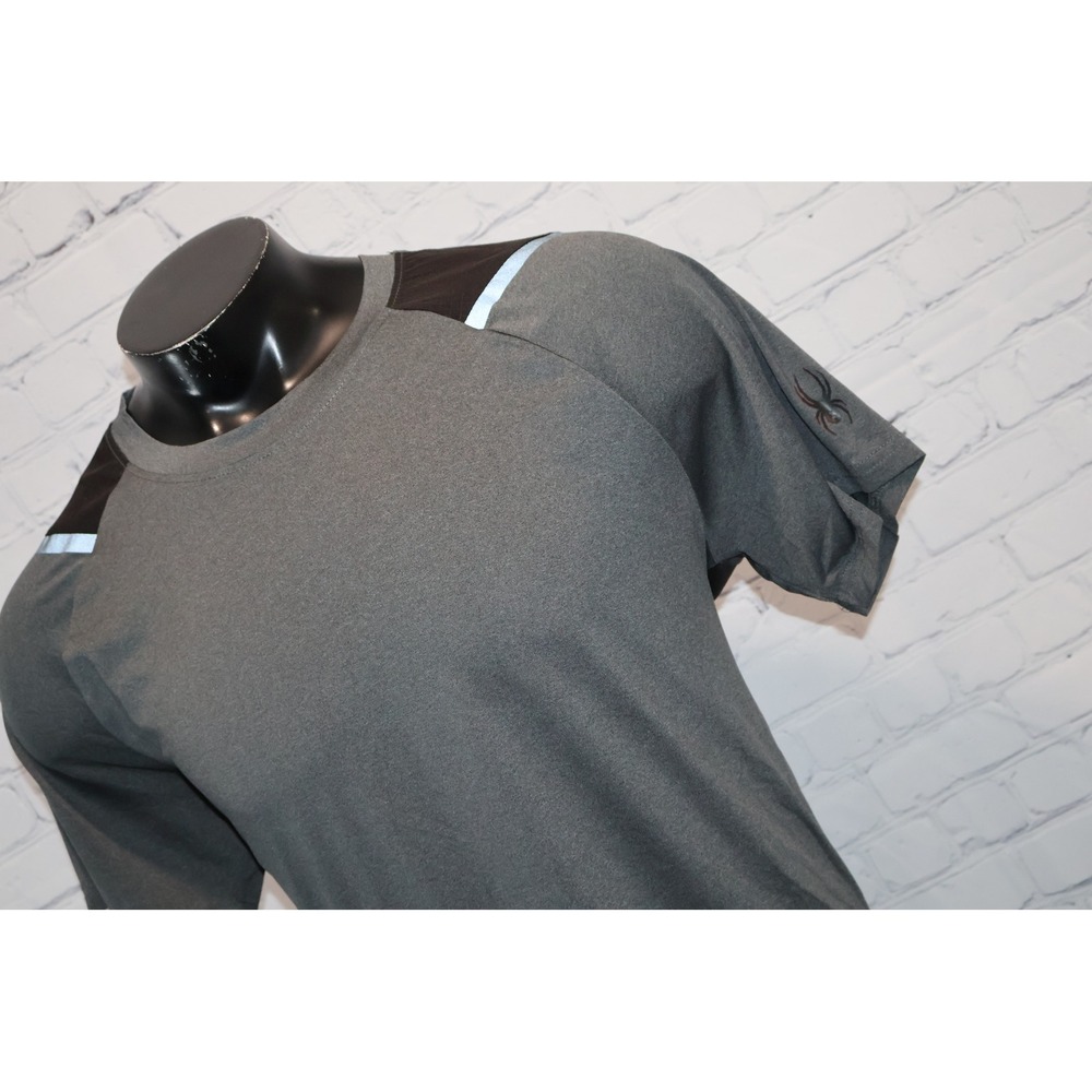 Spyder Active Gym Shirt Mens XL Gray Black Workout Athletic Tee Polyester Blend